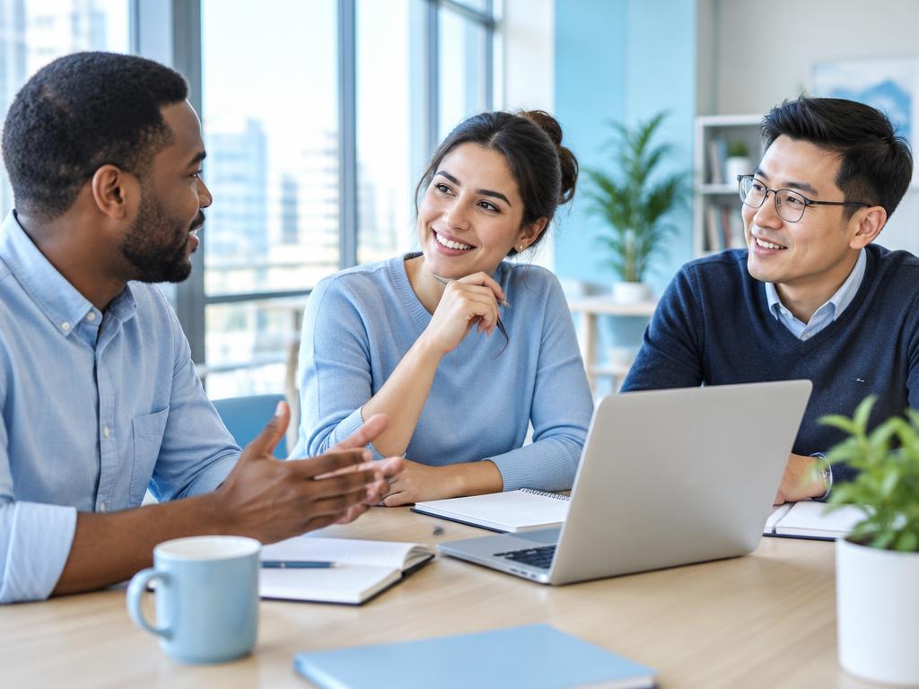 Small group of professionals discussing ideas together